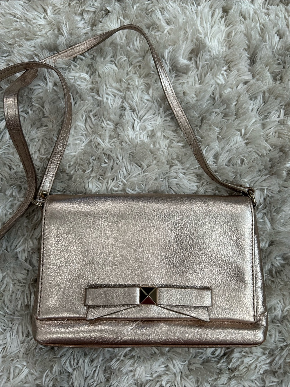 Kaye Spade New York Metallic Rose Gold Crossbody Bag with Bow Accent